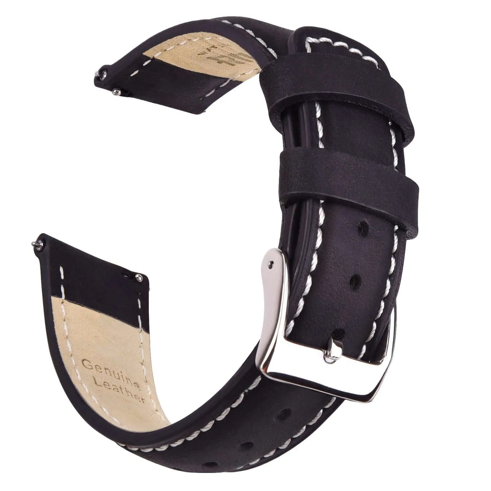 Ritche Classic Black Leather Watch Bands - White Stitching