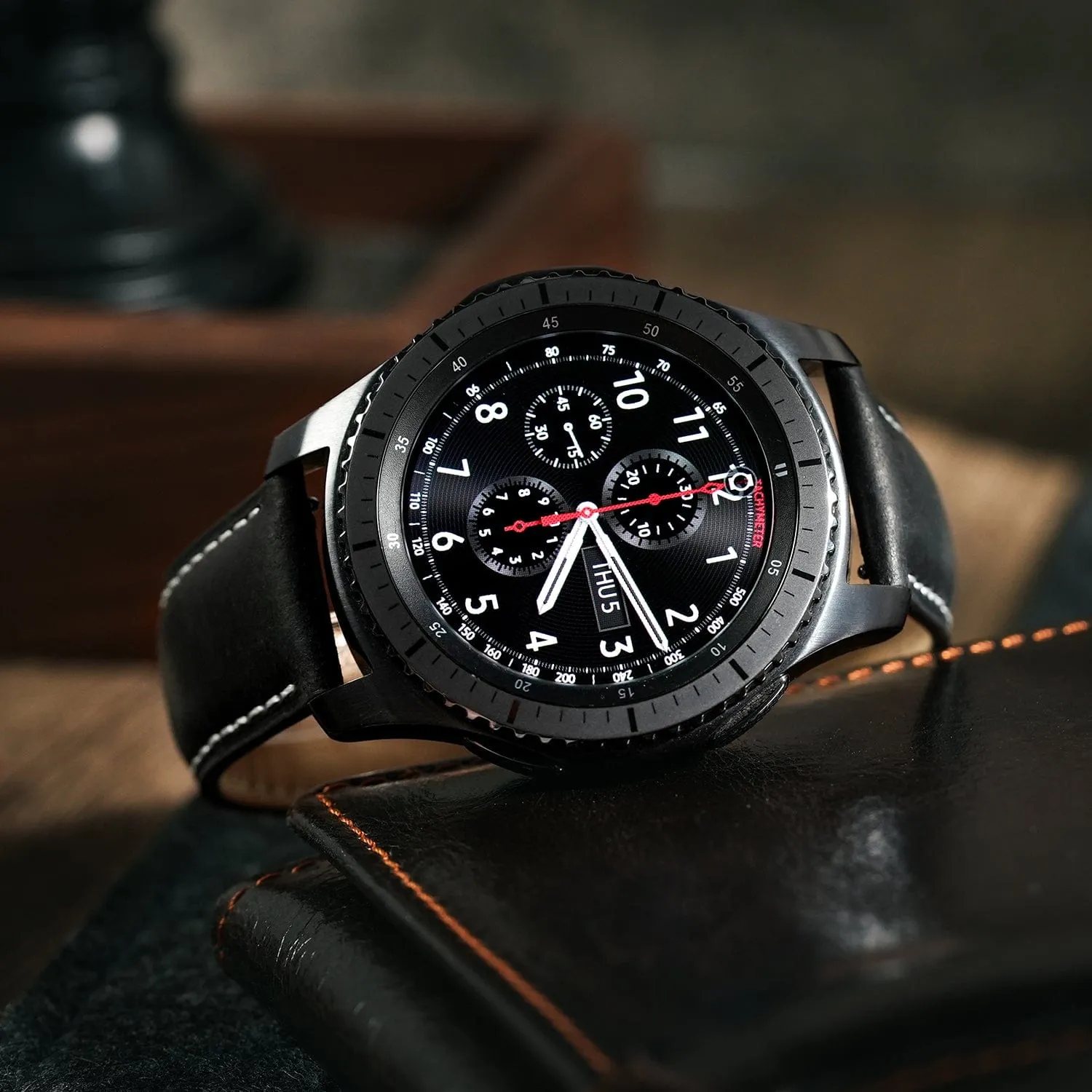 Ritche Classic Black Leather Watch Bands - White Stitching