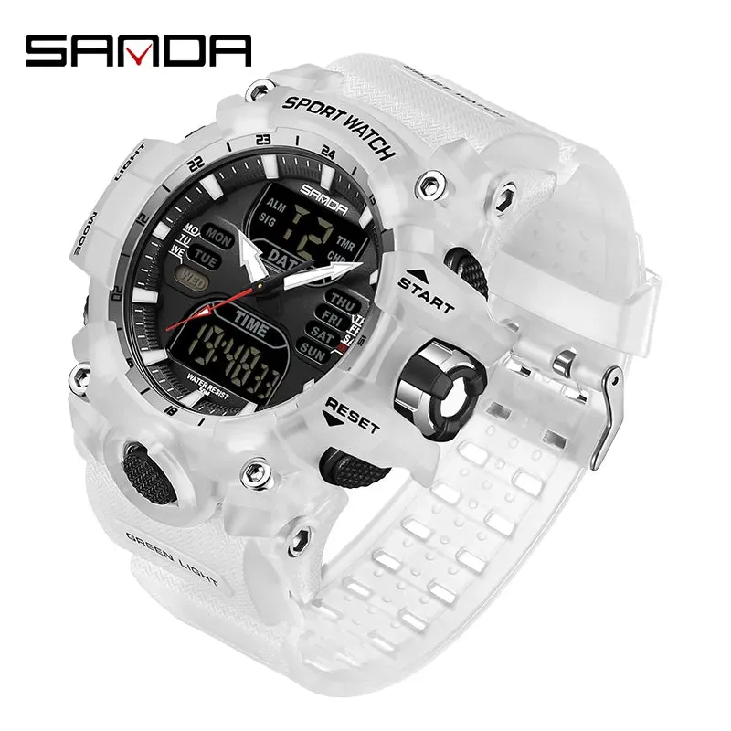 SANDA Dual Display Men Watches Waterproof Sports Watch Military Man Alarm Stopwatch Quartz Wristwatch Male Digital Clock 6126