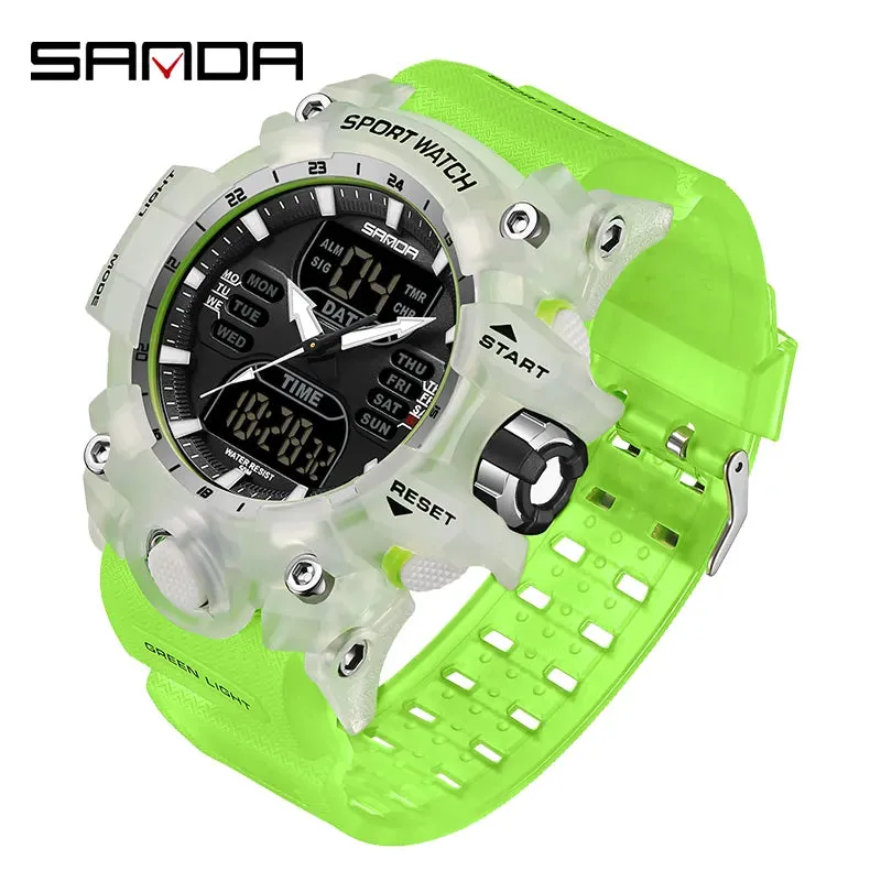 SANDA Dual Display Men Watches Waterproof Sports Watch Military Man Alarm Stopwatch Quartz Wristwatch Male Digital Clock 6126