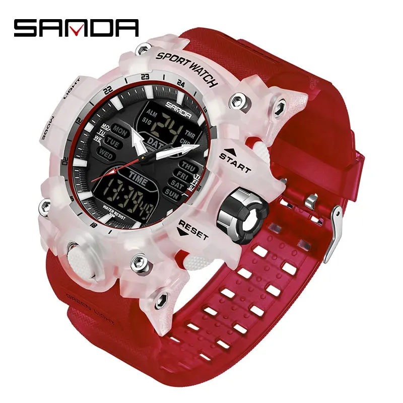 SANDA Dual Display Men Watches Waterproof Sports Watch Military Man Alarm Stopwatch Quartz Wristwatch Male Digital Clock 6126