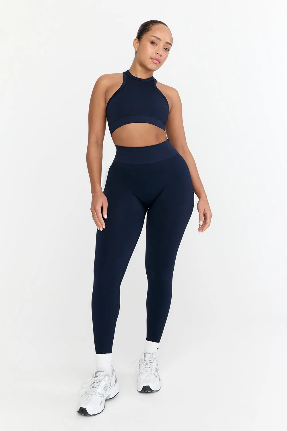 SCULPT SEAMLESS RIBBED RACER SPORTS BRA - NAVY MARL