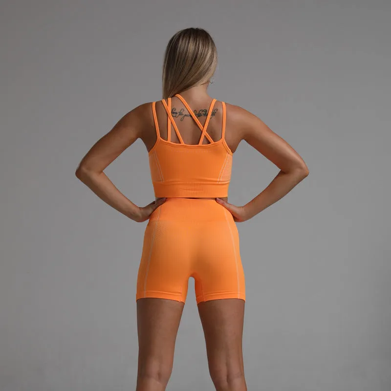 Seamless Back Bra & High-Elastic Shorts | Women's Fitness Two-Piece Set | Workout Yoga Outfit