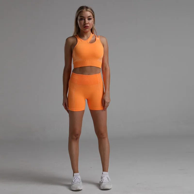 Seamless Back Bra & High-Elastic Shorts | Women's Fitness Two-Piece Set | Workout Yoga Outfit