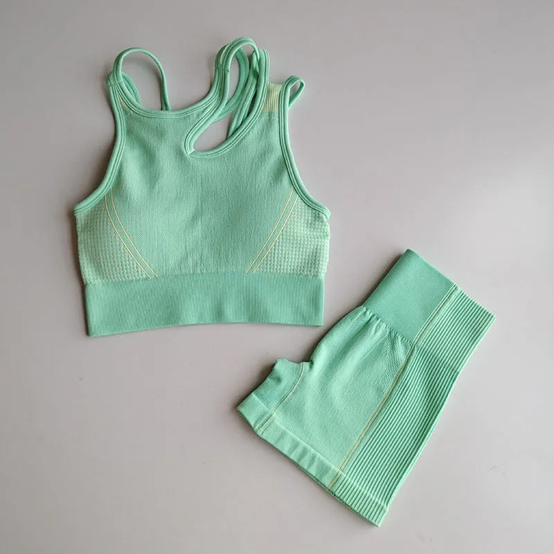 Seamless Back Bra & High-Elastic Shorts | Women's Fitness Two-Piece Set | Workout Yoga Outfit