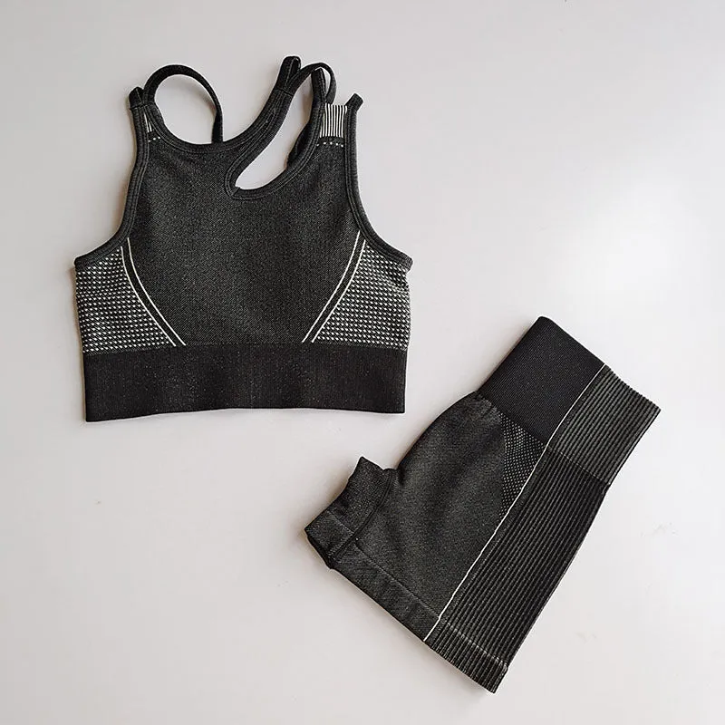 Seamless Back Bra & High-Elastic Shorts | Women's Fitness Two-Piece Set | Workout Yoga Outfit