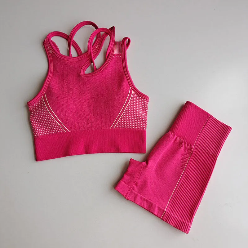 Seamless Back Bra & High-Elastic Shorts | Women's Fitness Two-Piece Set | Workout Yoga Outfit