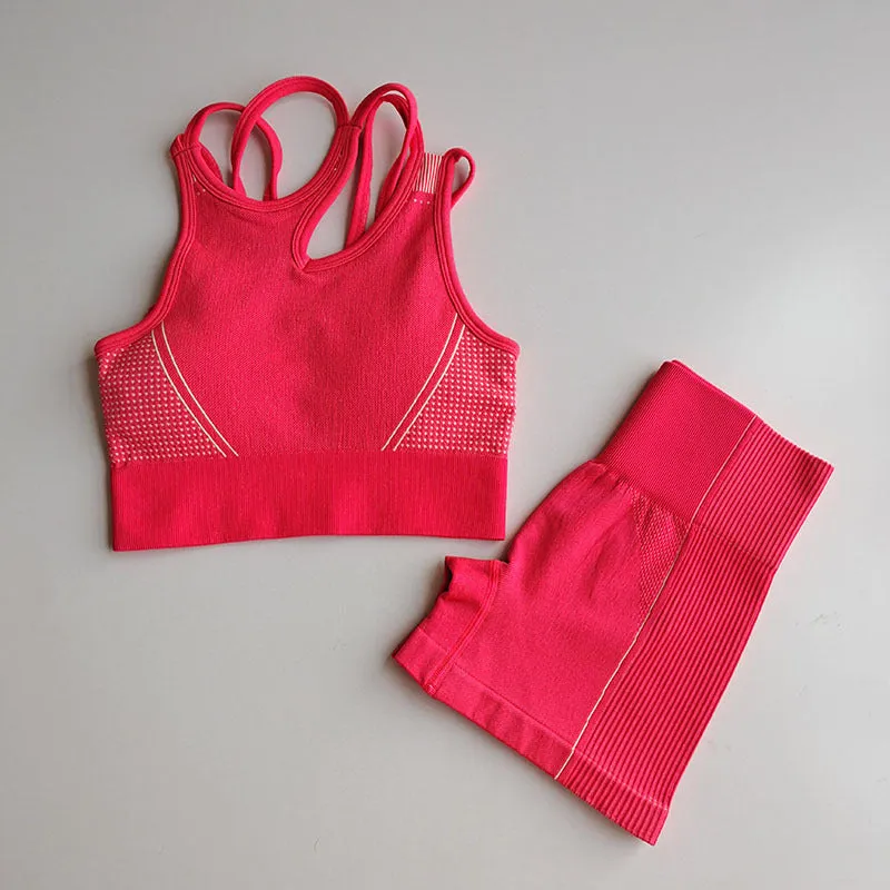 Seamless Back Bra & High-Elastic Shorts | Women's Fitness Two-Piece Set | Workout Yoga Outfit