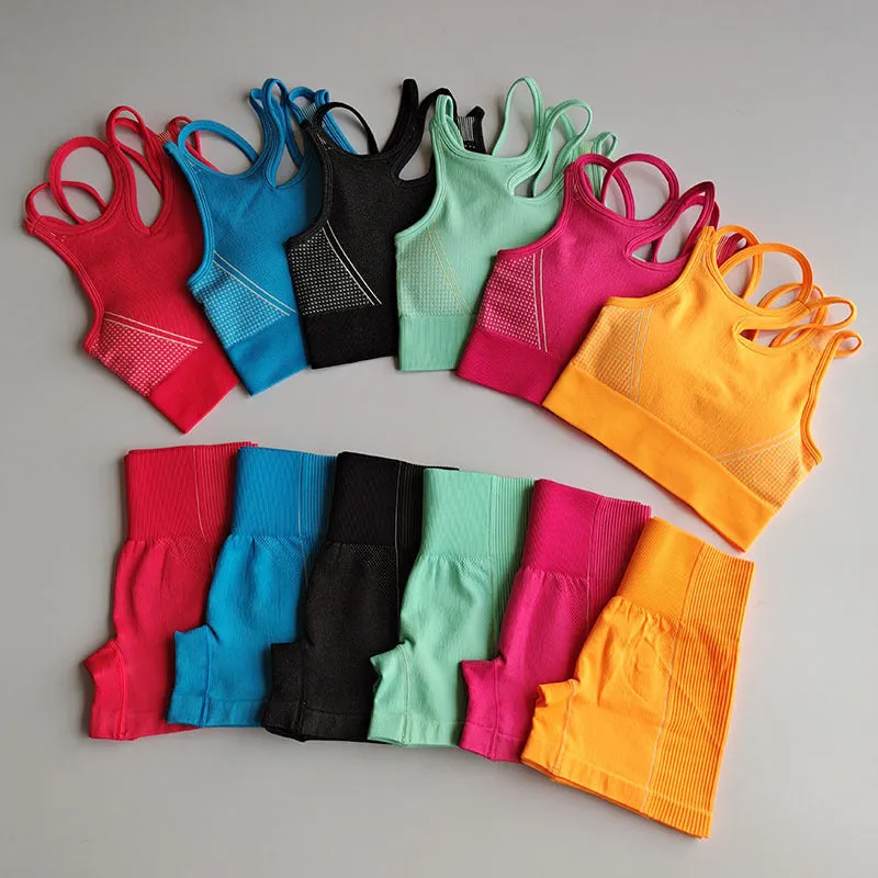 Seamless Back Bra & High-Elastic Shorts | Women's Fitness Two-Piece Set | Workout Yoga Outfit