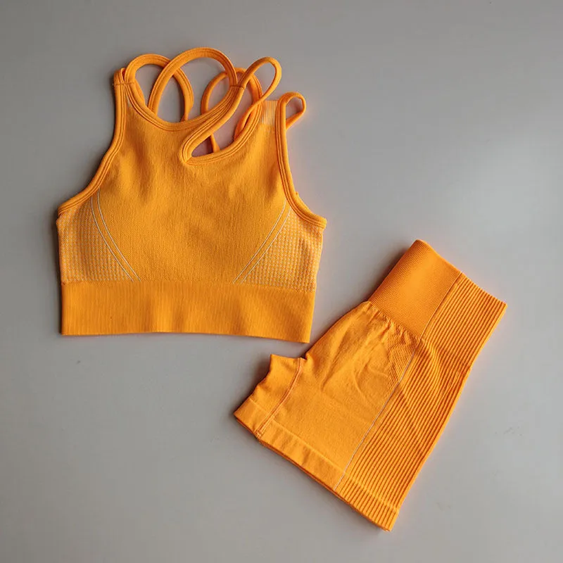 Seamless Back Bra & High-Elastic Shorts | Women's Fitness Two-Piece Set | Workout Yoga Outfit