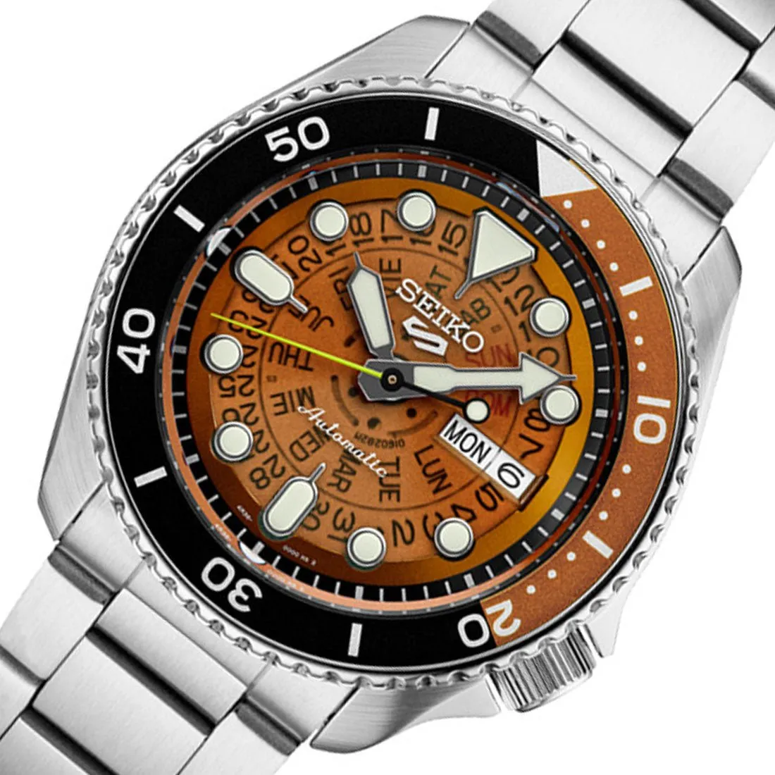 Seiko 5 Sports Time Sonar Brown Transparent Skeleton Dial Watch SRPJ47 SRPJ47K1 SRPJ47K