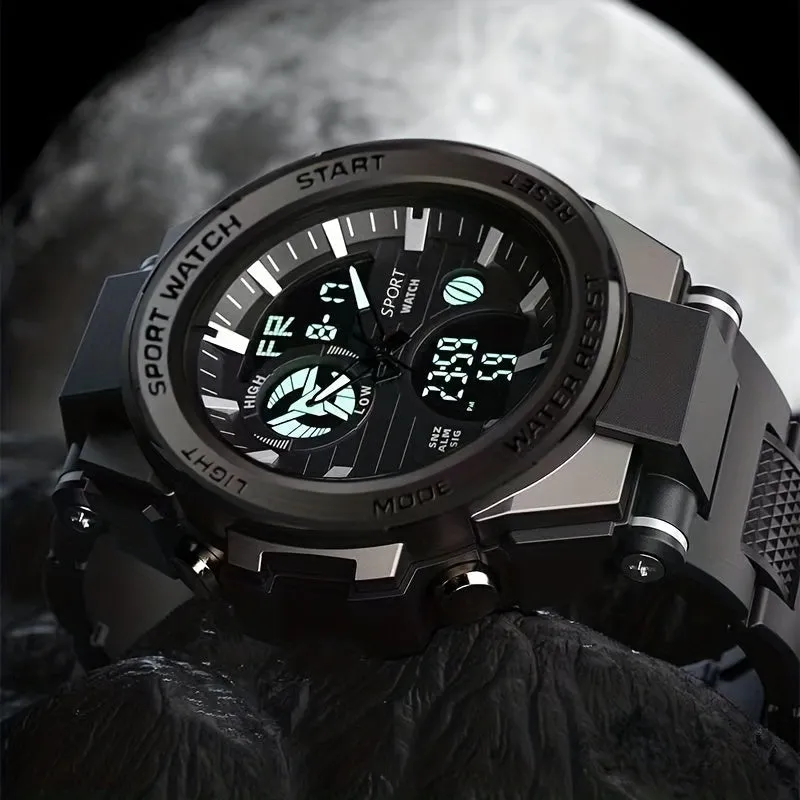 Simple Large Dial Waterproof Calendar Luminous Multi-function Dual Display Watch, Men's Business Sports Outdoor School Supplies Gift FS