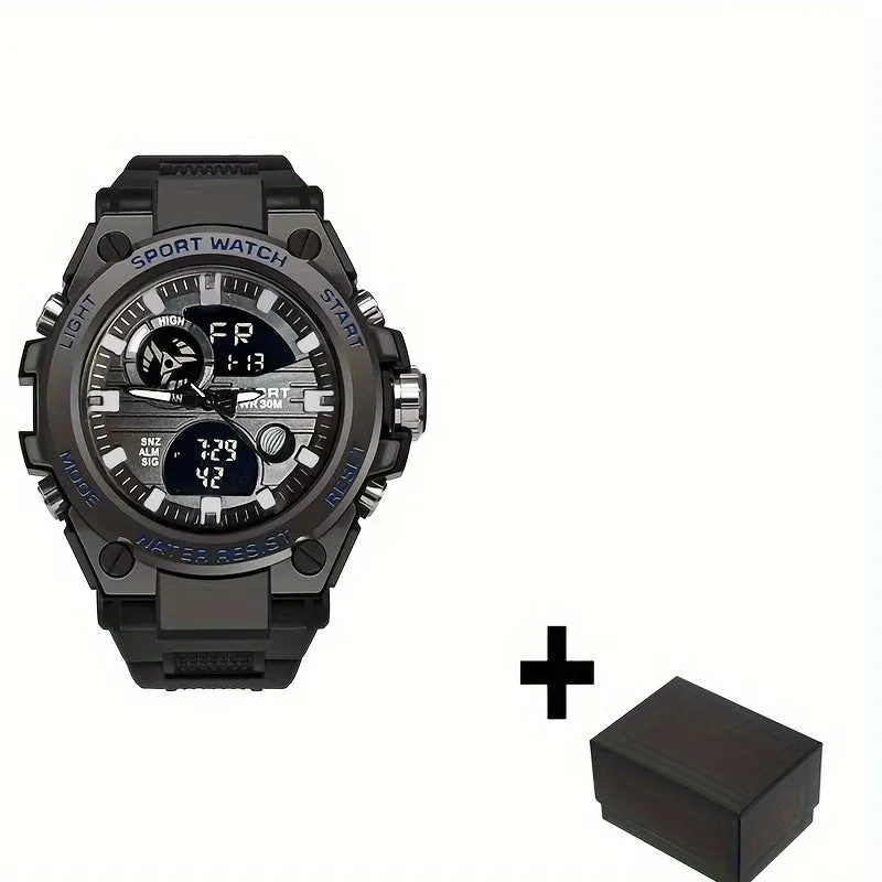 Simple Large Dial Waterproof Calendar Luminous Multi-function Dual Display Watch, Men's Business Sports Outdoor School Supplies Gift FS
