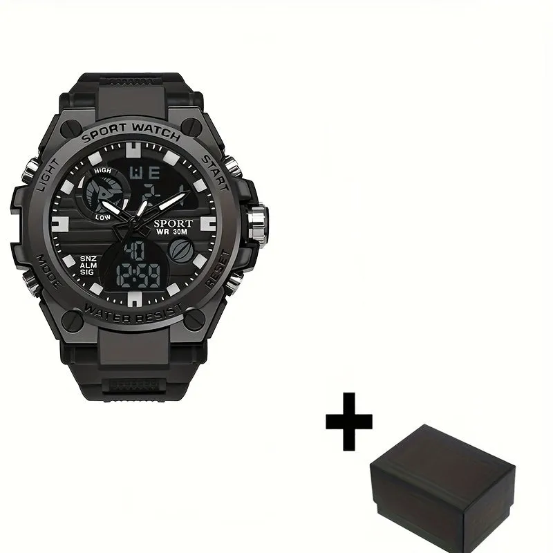 Simple Large Dial Waterproof Calendar Luminous Multi-function Dual Display Watch, Men's Business Sports Outdoor School Supplies Gift FS