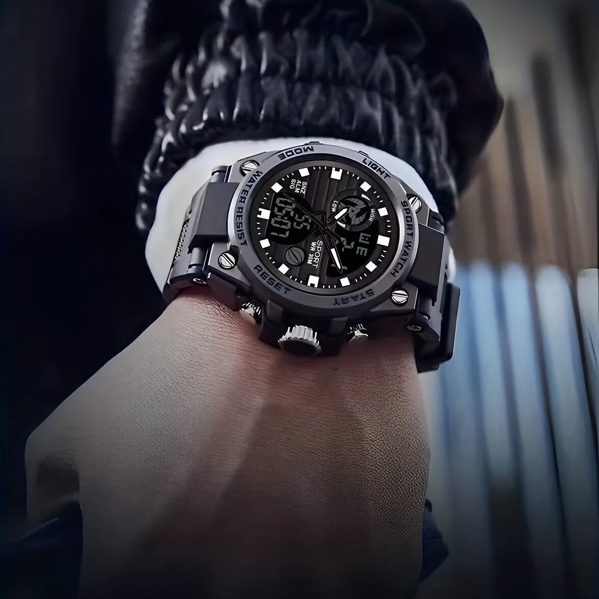 Simple Large Dial Waterproof Calendar Luminous Multi-function Dual Display Watch, Men's Business Sports Outdoor School Supplies Gift FS