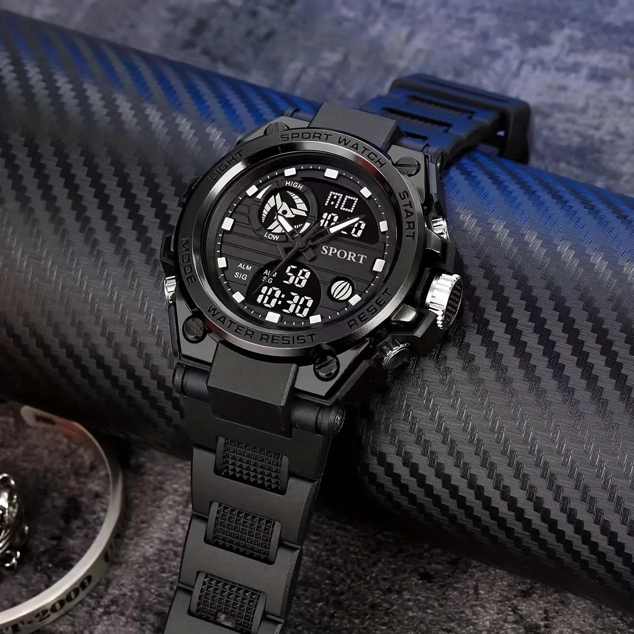 Simple Large Dial Waterproof Calendar Luminous Multi-function Dual Display Watch, Men's Business Sports Outdoor School Supplies Gift FS