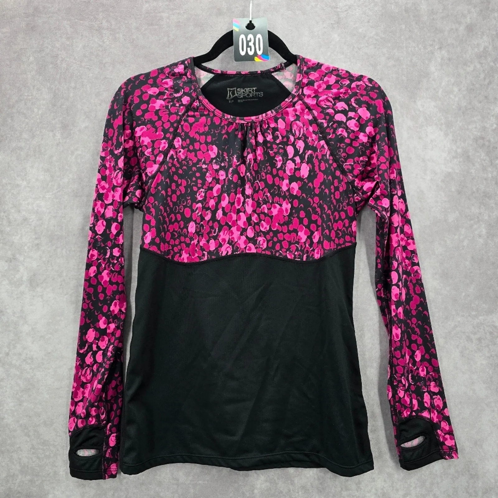 Skirt Sports Black Pink Spotted Activewear Long Sleeve Top Small
