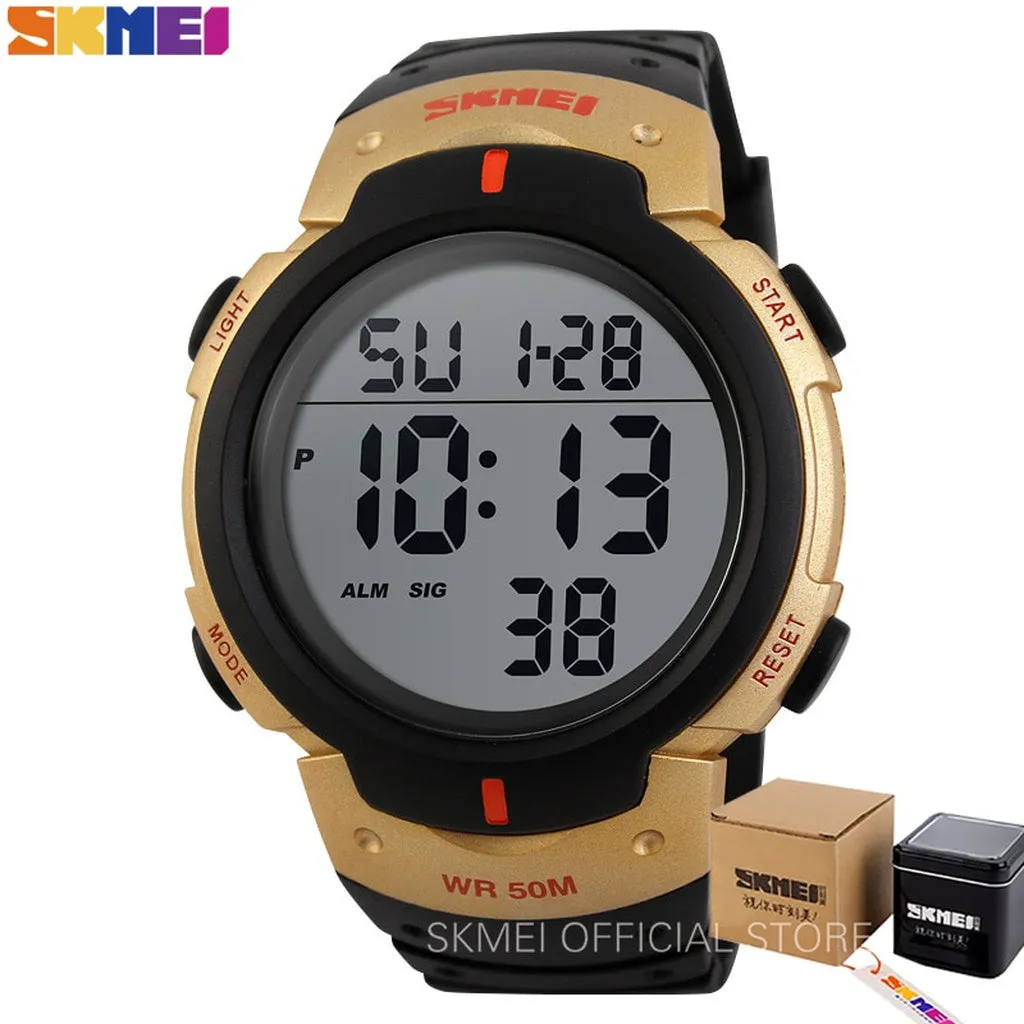 SKMEI Outdoor Sport Watch Men Big Dial Fashion Simple Watches Calendar PU Strap 5Bar Waterproof Digital Watch Reloj Hombre 1068