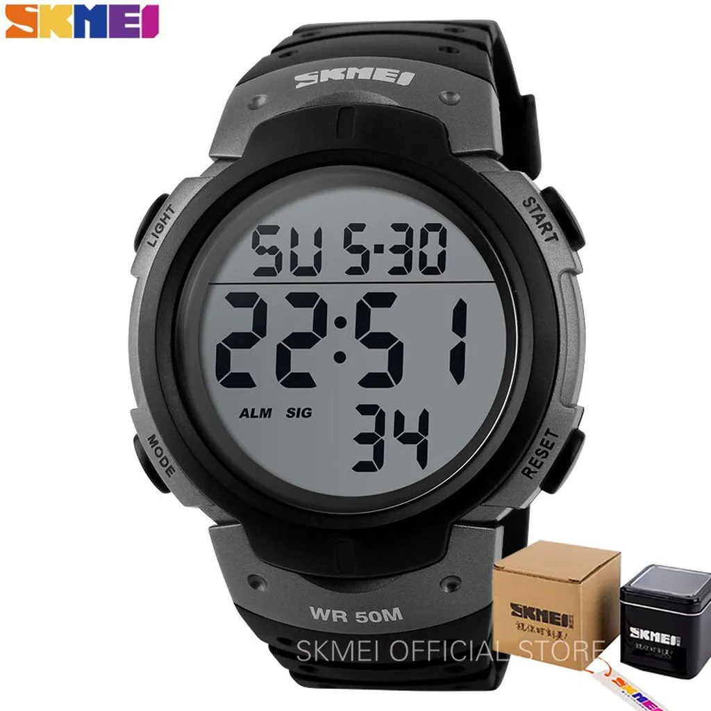 SKMEI Outdoor Sport Watch Men Big Dial Fashion Simple Watches Calendar PU Strap 5Bar Waterproof Digital Watch Reloj Hombre 1068