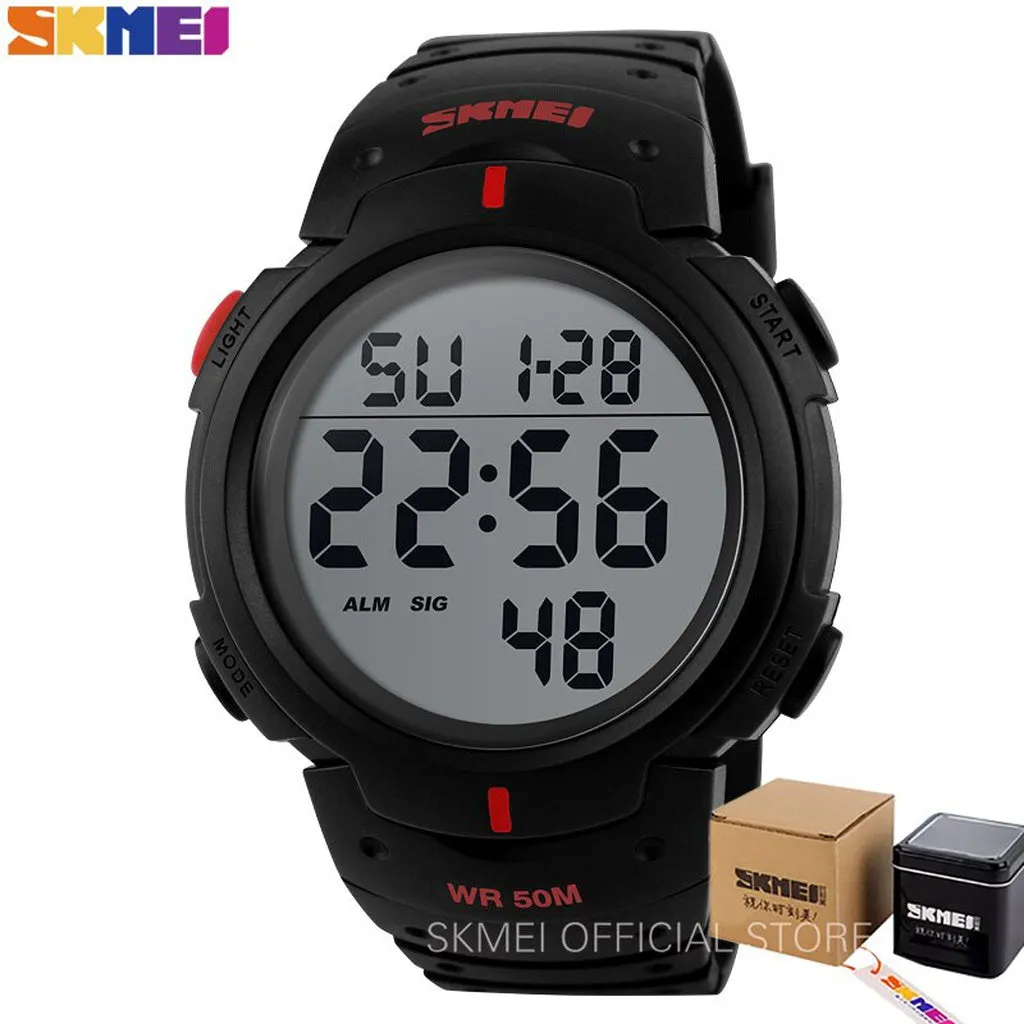 SKMEI Outdoor Sport Watch Men Big Dial Fashion Simple Watches Calendar PU Strap 5Bar Waterproof Digital Watch Reloj Hombre 1068