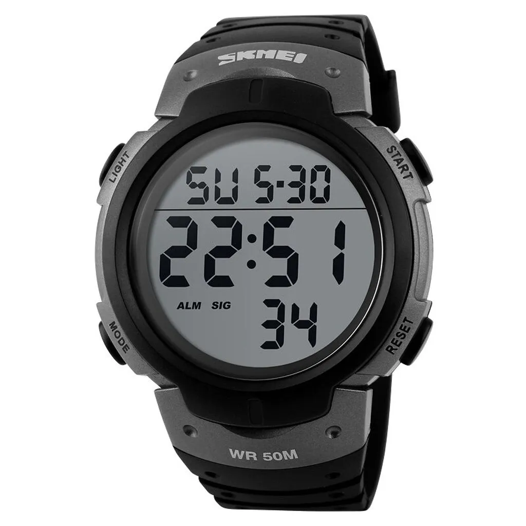 SKMEI Outdoor Sport Watch Men Big Dial Fashion Simple Watches Calendar PU Strap 5Bar Waterproof Digital Watch Reloj Hombre 1068