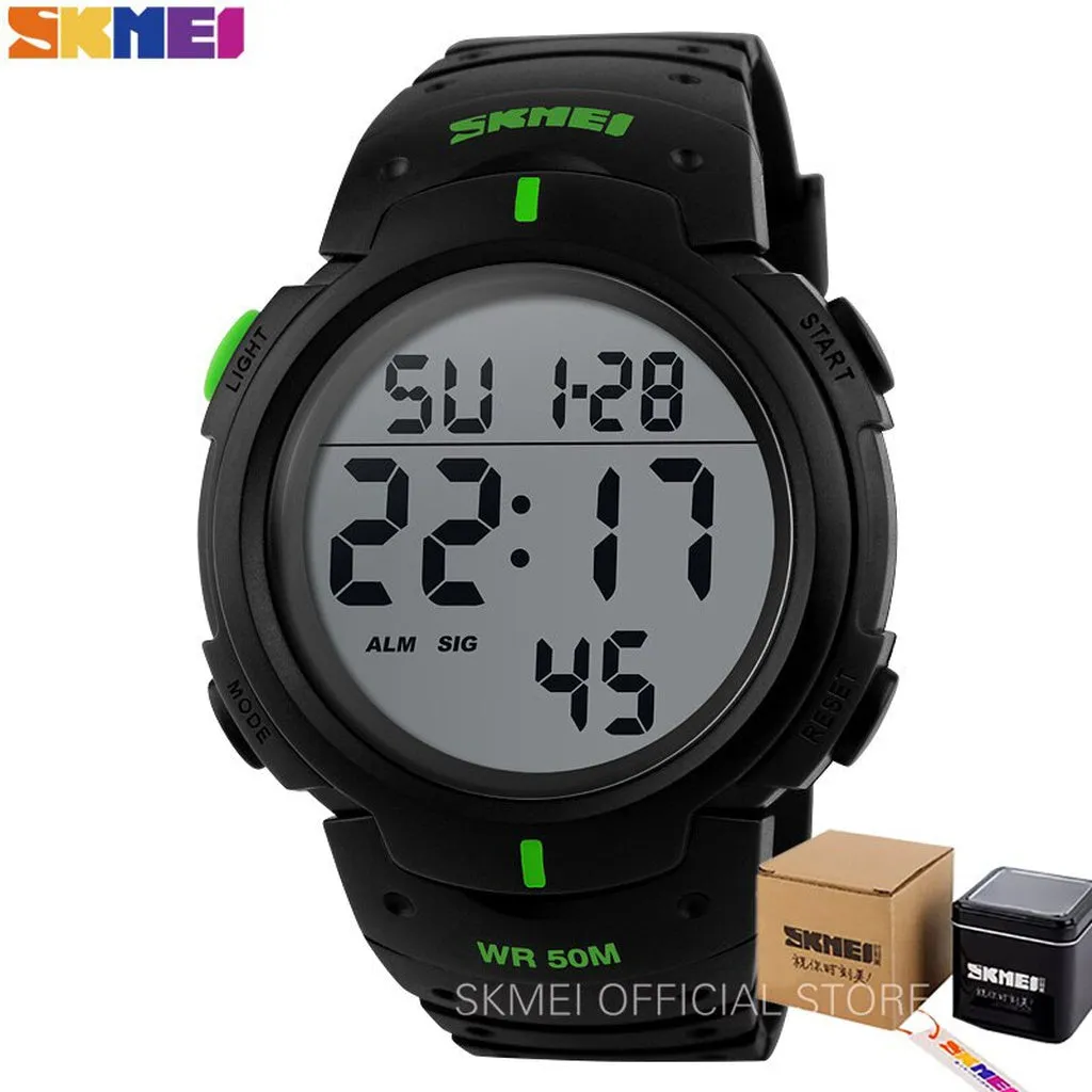 SKMEI Outdoor Sport Watch Men Big Dial Fashion Simple Watches Calendar PU Strap 5Bar Waterproof Digital Watch Reloj Hombre 1068