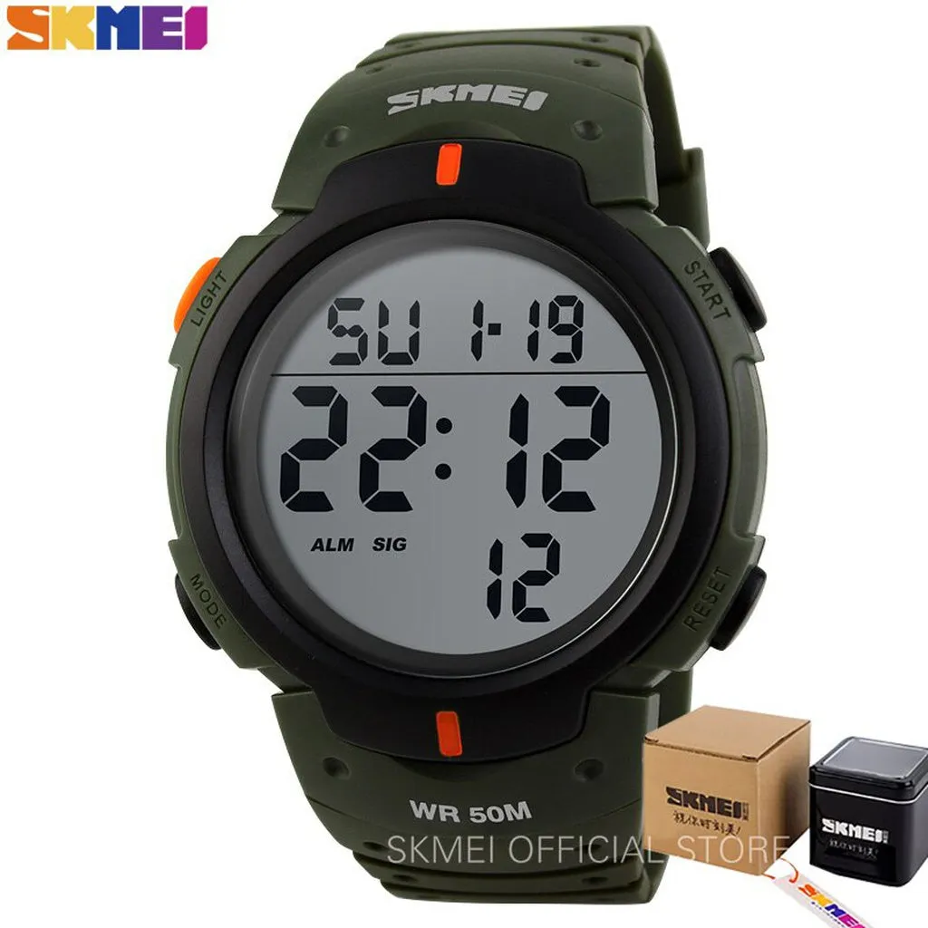 SKMEI Outdoor Sport Watch Men Big Dial Fashion Simple Watches Calendar PU Strap 5Bar Waterproof Digital Watch Reloj Hombre 1068
