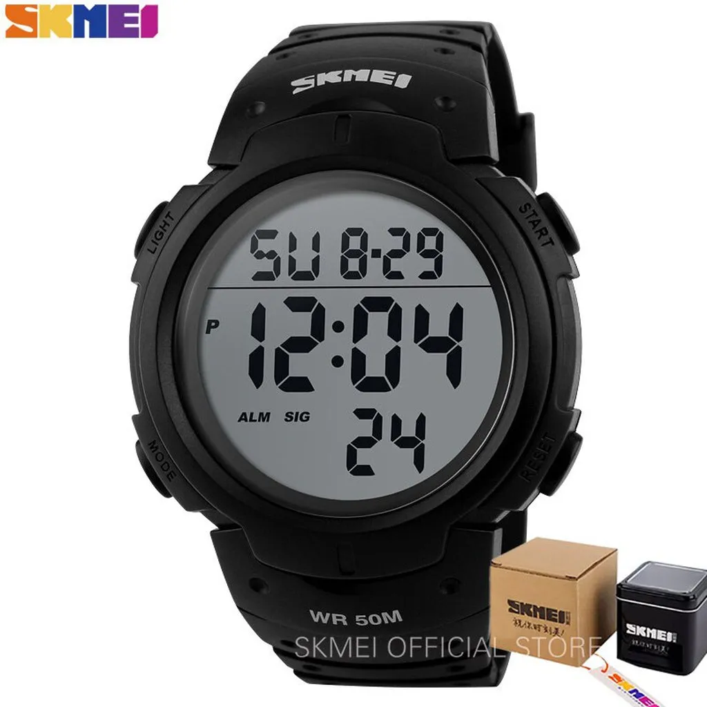 SKMEI Outdoor Sport Watch Men Big Dial Fashion Simple Watches Calendar PU Strap 5Bar Waterproof Digital Watch Reloj Hombre 1068