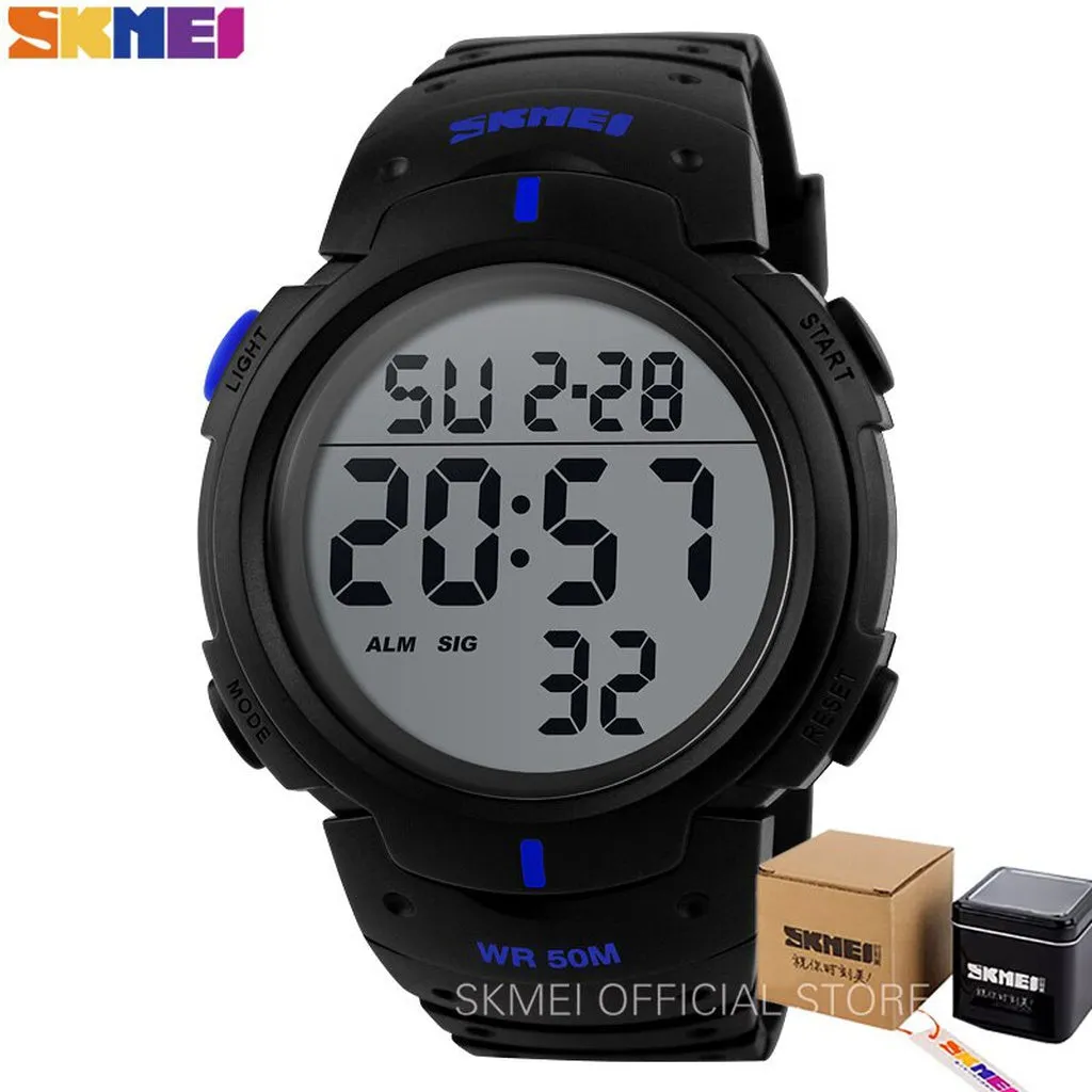 SKMEI Outdoor Sport Watch Men Big Dial Fashion Simple Watches Calendar PU Strap 5Bar Waterproof Digital Watch Reloj Hombre 1068