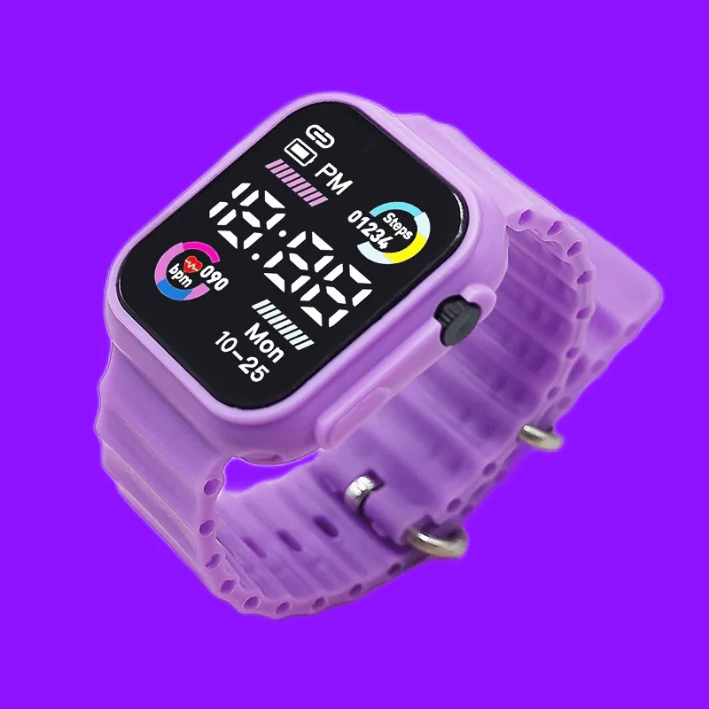 Sleek Digital Sports Watch For Teens & Adults - Square, Multiple Colors Available, Silicone Band, Non-Waterproof FS