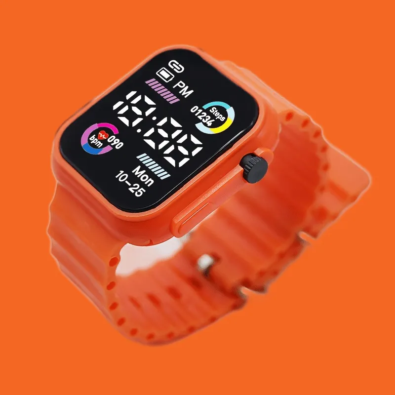 Sleek Digital Sports Watch For Teens & Adults - Square, Multiple Colors Available, Silicone Band, Non-Waterproof FS