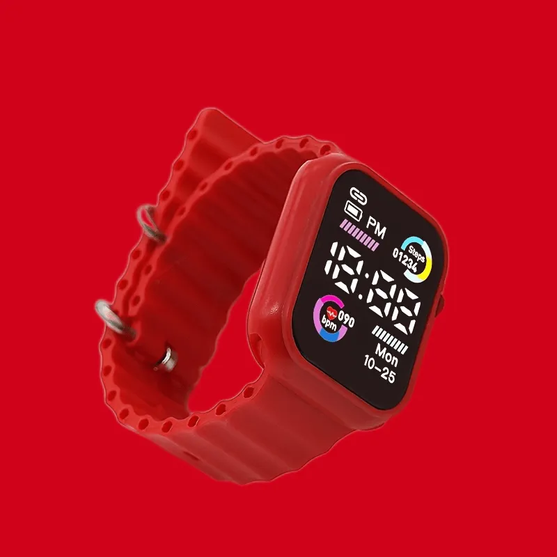 Sleek Digital Sports Watch For Teens & Adults - Square, Multiple Colors Available, Silicone Band, Non-Waterproof FS