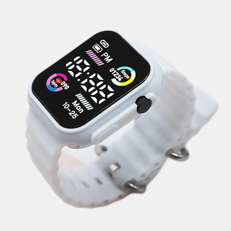 Sleek Digital Sports Watch For Teens & Adults - Square, Multiple Colors Available, Silicone Band, Non-Waterproof FS