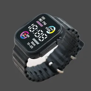 Sleek Digital Sports Watch For Teens & Adults - Square, Multiple Colors Available, Silicone Band, Non-Waterproof FS