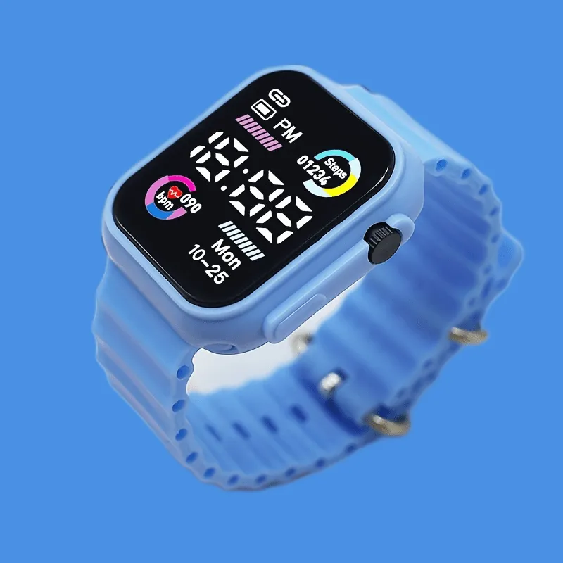 Sleek Digital Sports Watch For Teens & Adults - Square, Multiple Colors Available, Silicone Band, Non-Waterproof FS