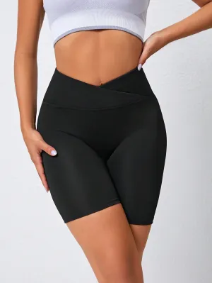 Solid Wideband Waist Biker Sports Shorts