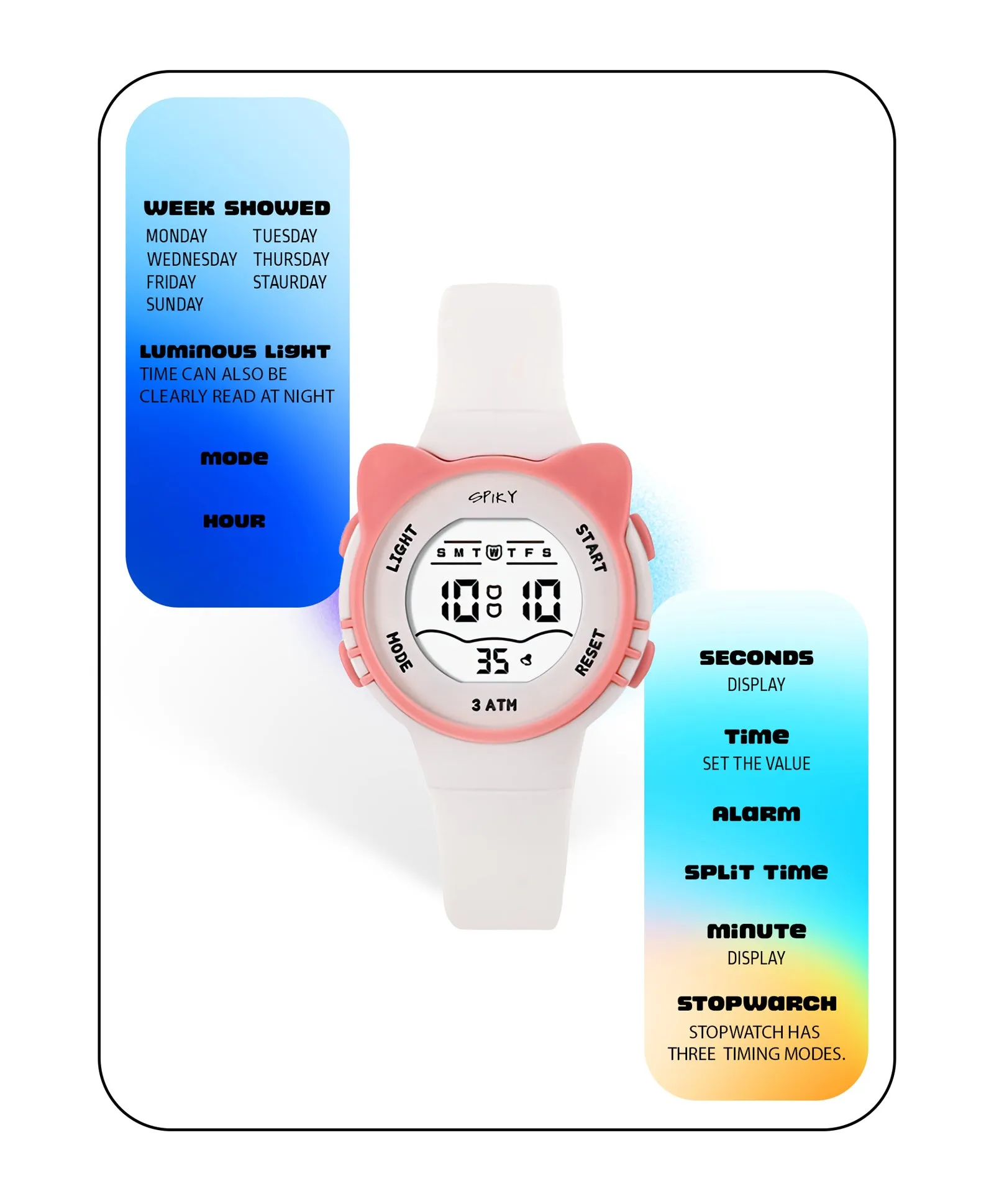 Spiky Eva12 Cat Shaped Sports Digital Watch - White