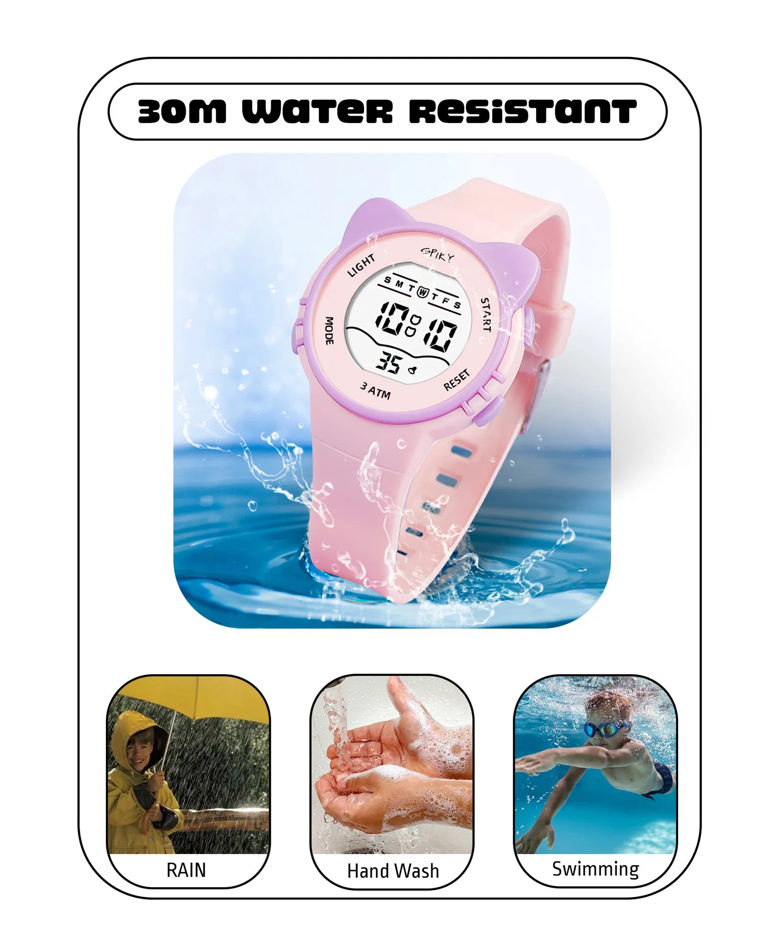 Spiky Eva12 Cat Shaped Sports Digital Watch - White
