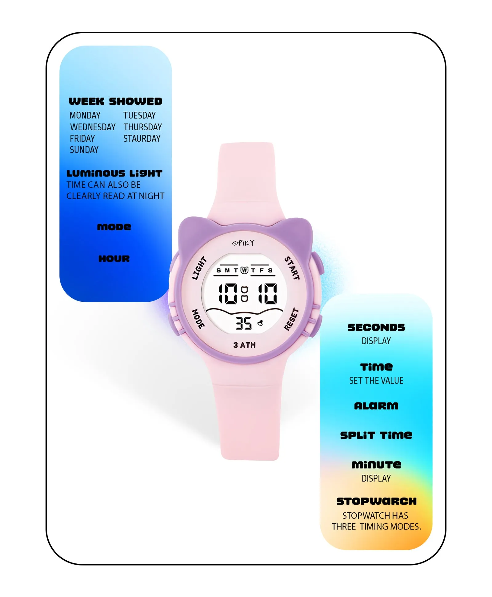 Spiky Eva12 Cat Shaped Sports Digital Watch - White