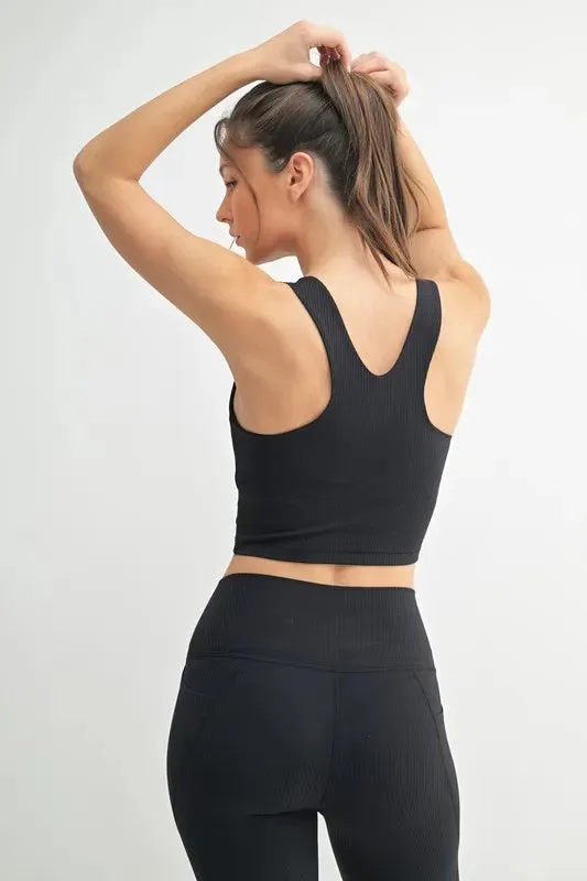 Square Neck Soft Ribbed Racerback Active Bra