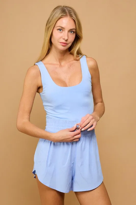 SQUARE NECK TANK DOUBLE LAYER ROMPER