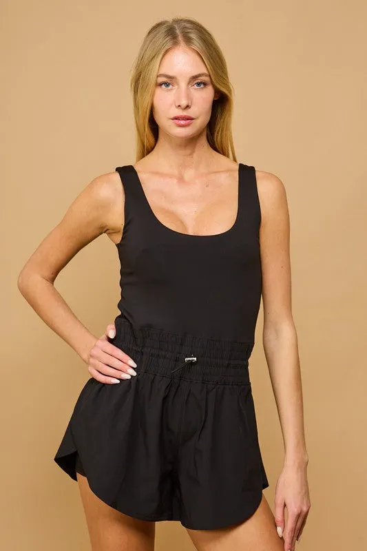 SQUARE NECK TANK DOUBLE LAYER ROMPER