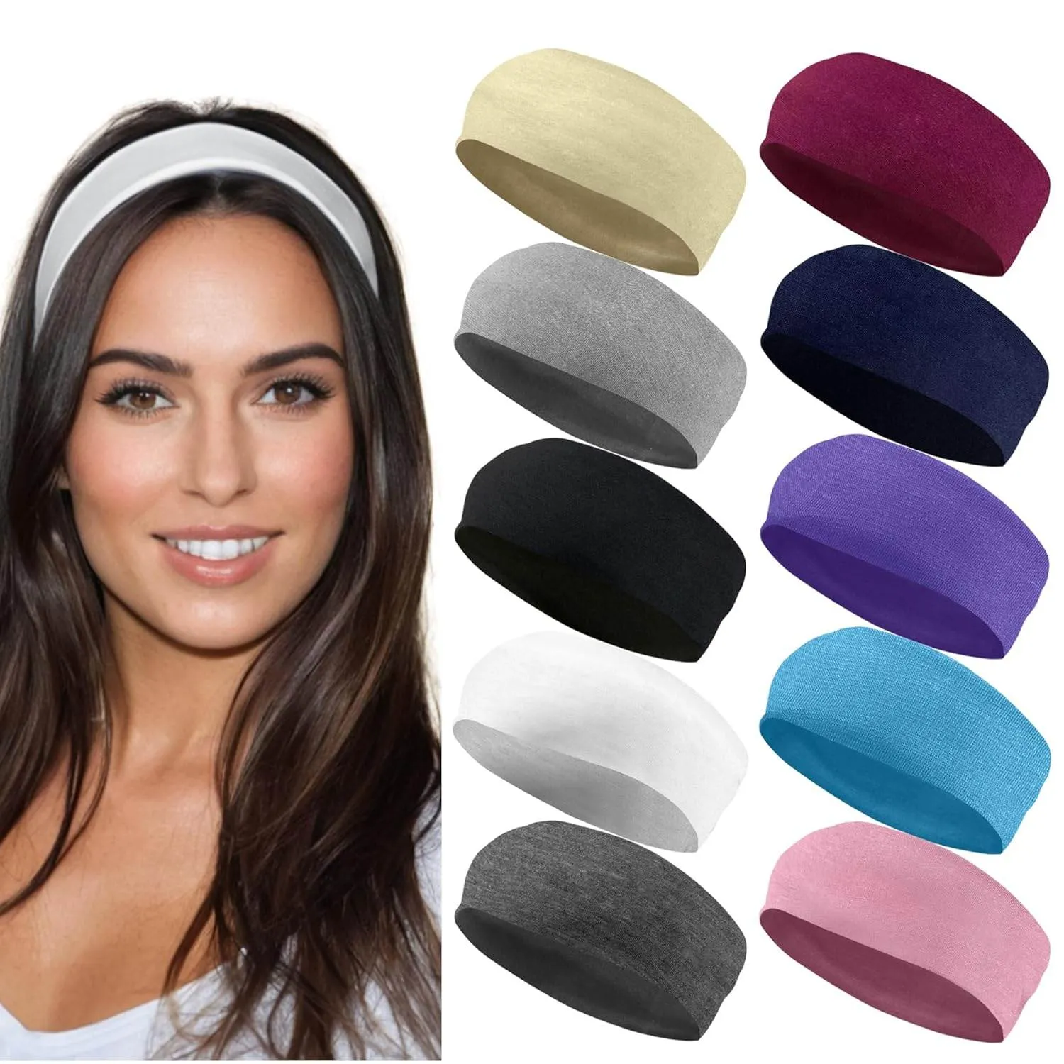 Styla Hair Headbands for Women Stretch Fashion Headbands 10 Pack Non-Slip Head Wraps Great for Spa, Sports, Yoga, Pilates, Running, Gym Headband, Workouts (Variety)