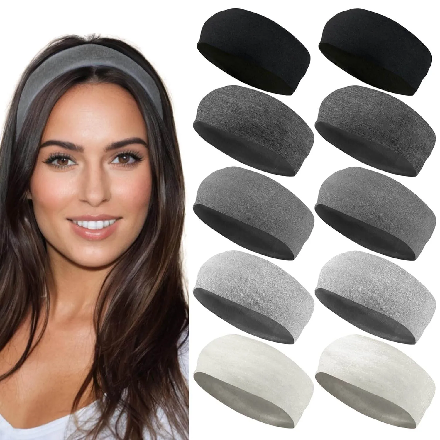 Styla Hair Headbands for Women Stretch Fashion Headbands 10 Pack Non-Slip Head Wraps Great for Spa, Sports, Yoga, Pilates, Running, Gym Headband, Workouts (Variety)