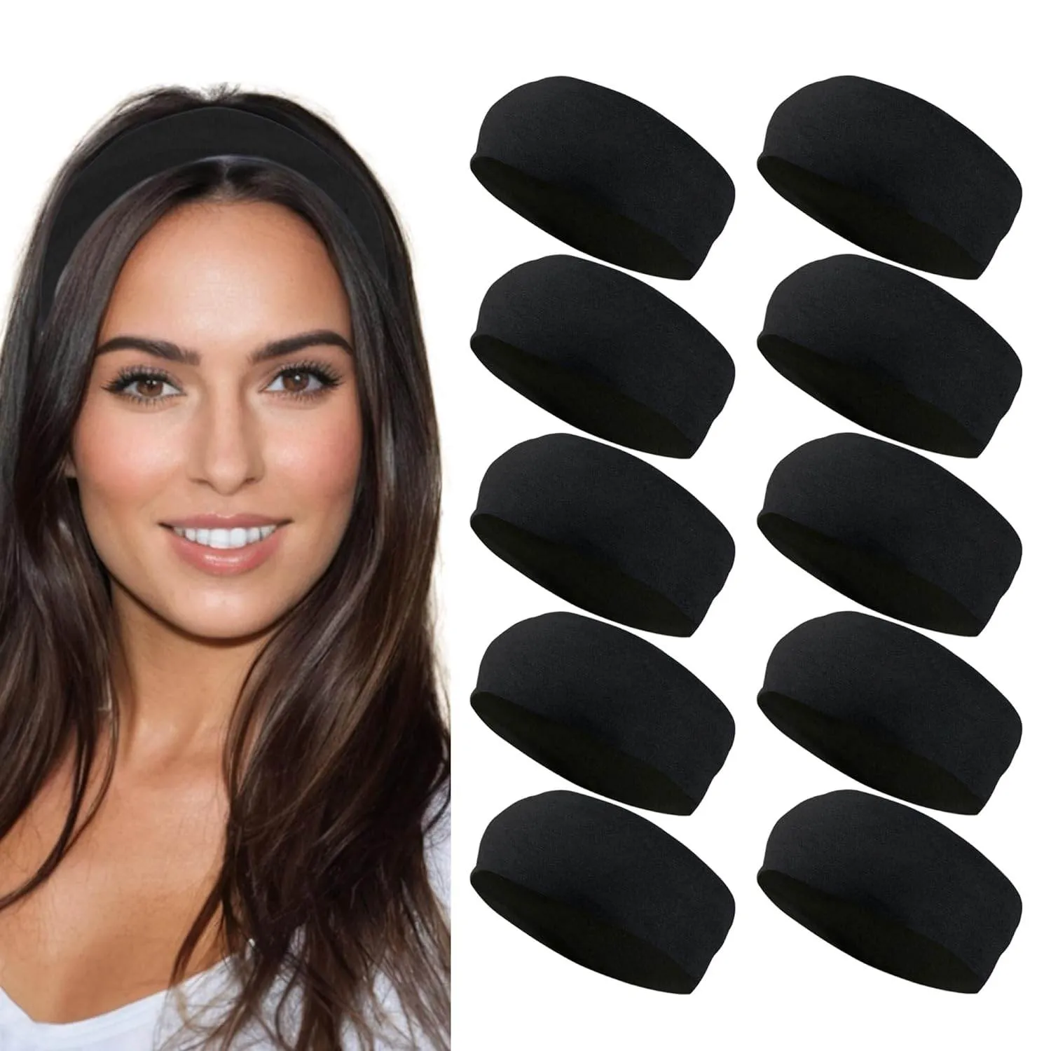 Styla Hair Headbands for Women Stretch Fashion Headbands 10 Pack Non-Slip Head Wraps Great for Spa, Sports, Yoga, Pilates, Running, Gym Headband, Workouts (Variety)