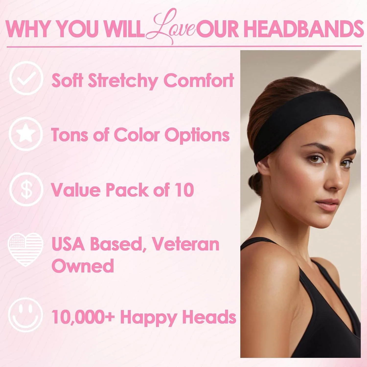 Styla Hair Headbands for Women Stretch Fashion Headbands 10 Pack Non-Slip Head Wraps Great for Spa, Sports, Yoga, Pilates, Running, Gym Headband, Workouts (Variety)