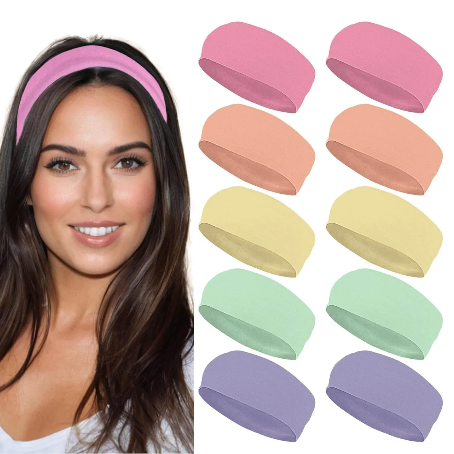 Styla Hair Headbands for Women Stretch Fashion Headbands 10 Pack Non-Slip Head Wraps Great for Spa, Sports, Yoga, Pilates, Running, Gym Headband, Workouts (Variety)