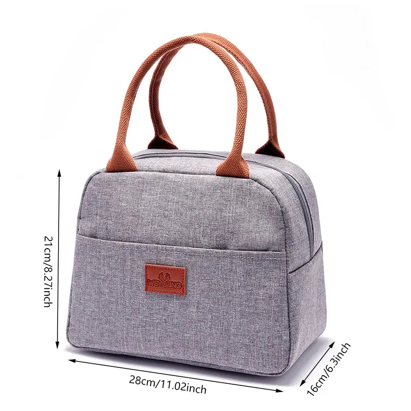 Stylish Gray Oxford Cloth Insulated Lunch Bag - Portable Cooler Tote for Work, School, and Picnics
