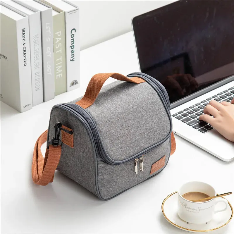 Stylish Gray Oxford Cloth Insulated Lunch Bag - Portable Cooler Tote for Work, School, and Picnics