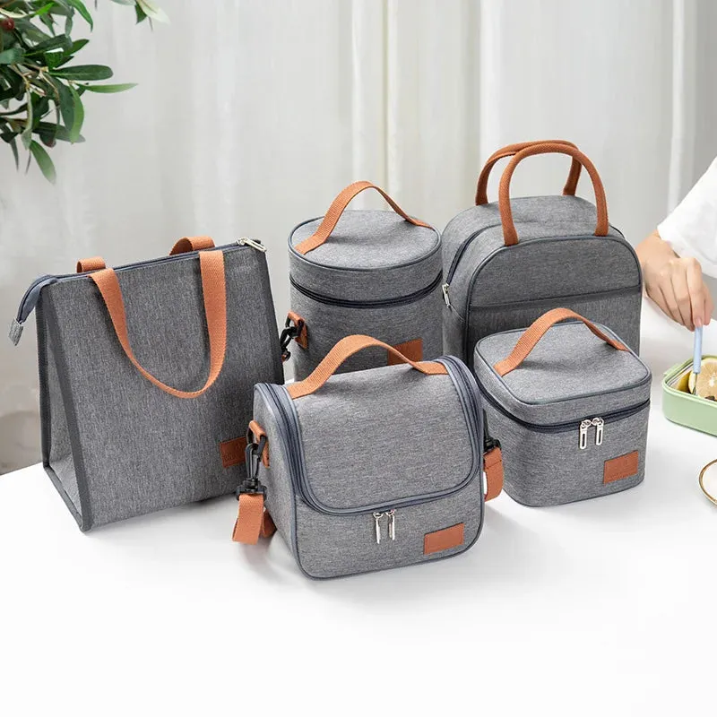 Stylish Gray Oxford Cloth Insulated Lunch Bag - Portable Cooler Tote for Work, School, and Picnics
